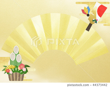 日式日式 - 日式紙 - 背景 -  Kadomatsu-日式餃子 - 金葉扇 - 新年 44373442