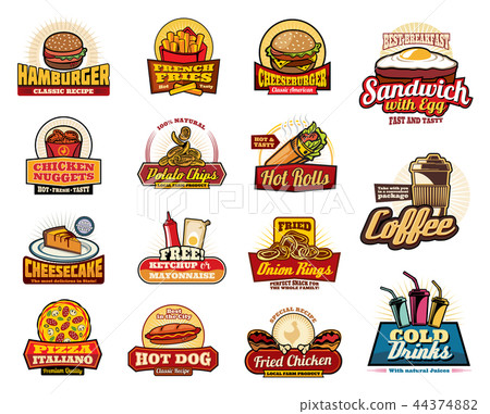 Fast food drinks, desserts and burgers icons Fast food drinks, desserts and burgers icons 44374882