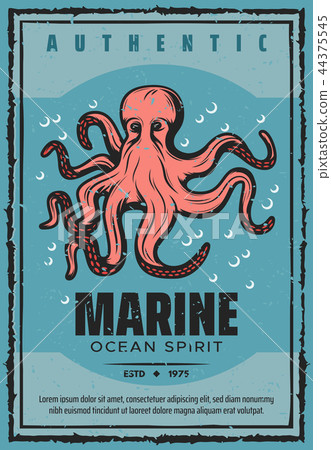 Marine adventure ocean octopus, vector 44375545