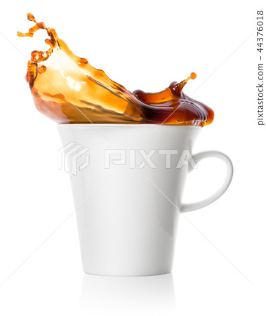 Splash of black coffee in a white porcelain cup 44376018