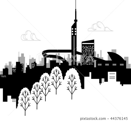 Fukuoka cityscape monochrome Fukuoka cityscape monochrome 44376145