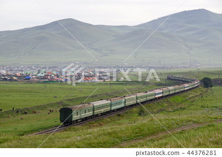 Passenger train running in Mongolia Passenger train running in Mongolia 44376281