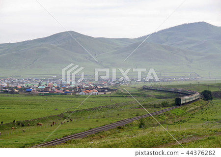 Passenger train running in Mongolia Passenger train running in Mongolia 44376282