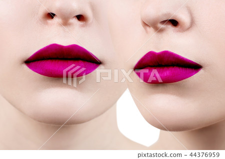 Collage of pink perfect female lips. 44376959