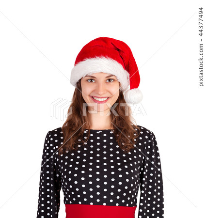 emotional girl in santa claus christmas hat isolat emotional girl in santa claus christmas hat isolat 44377494