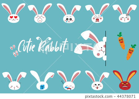 Cute cartoon bunny rabbit characters emoji set 44378071