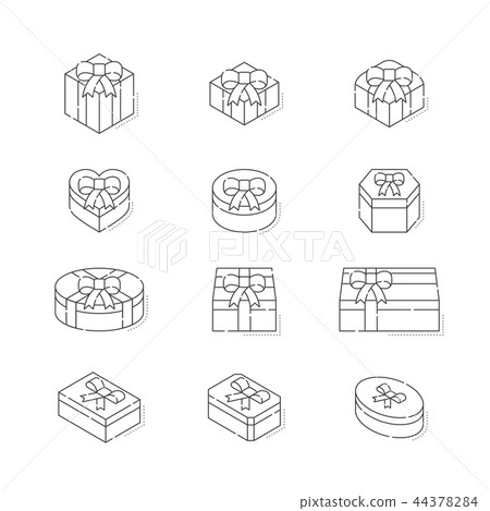 Gift box 3d isometric with shadow icon outline 44378284