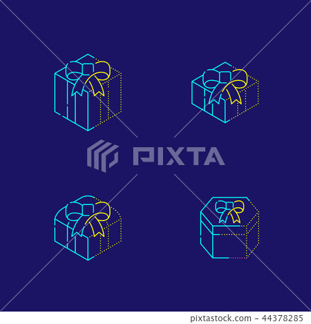 Gift box 3d isometric with shadow icon outline 44378285