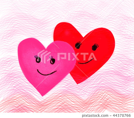 Valentines day , red pink paper wave heart ,smile. 44378766