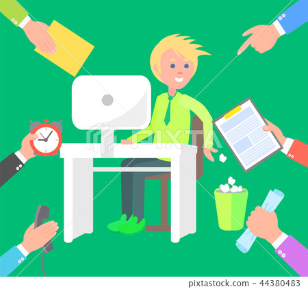 Male Office Worker at Computer Takes Work Orders 44380483