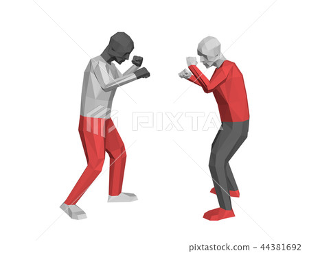 Low poly men fighting. Isolated on white Low poly men fighting. Isolated on white 44381692