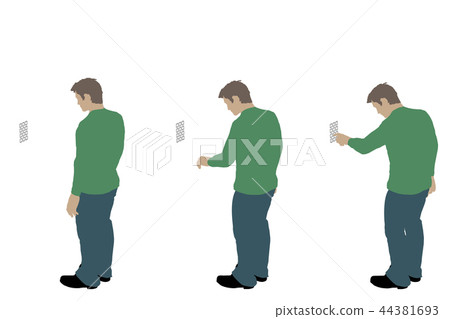 Man entering pin code. Isolated on white  44381693