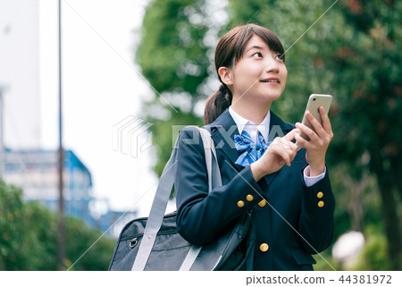 Smartphone high school girl student Smartphone high school girl student 44381972