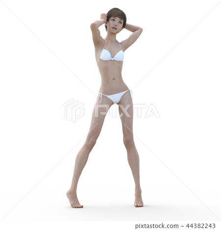 Women wearing a white bikini with a healthy body perming3DCG illustration material 44382243