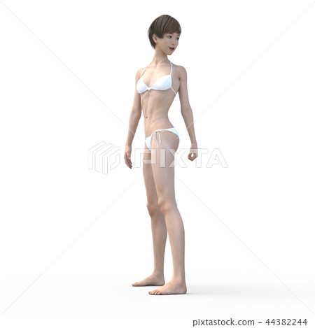 Women wearing a white bikini with a healthy body perming3DCG illustration material 44382244