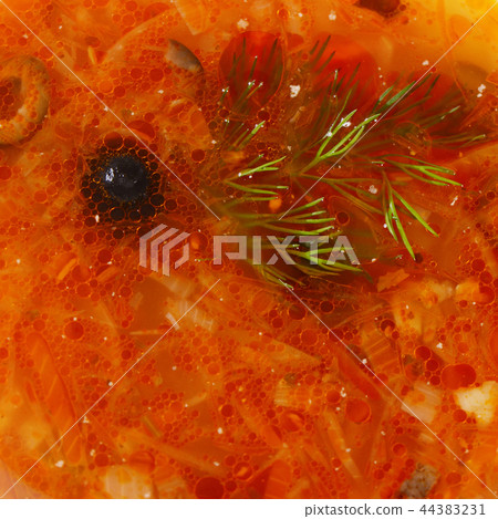 Solyanka soup with olives and onions close up Solyanka soup with olives and onions close up 44383231