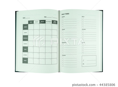 Opened notebook with personal organizer or planner 44385806