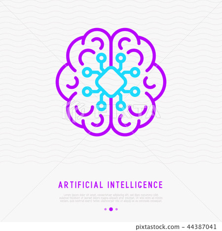 AI or machine learning thin line icon - Stock Illustration [44387041 ...