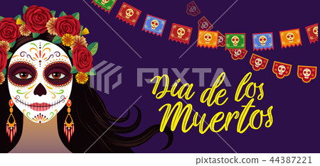 Day of dead, colorful banner with girl with traditional make-up 44387221