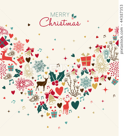Christmas greeting card with vintage holiday icons Christmas greeting card with vintage holiday icons 44387353