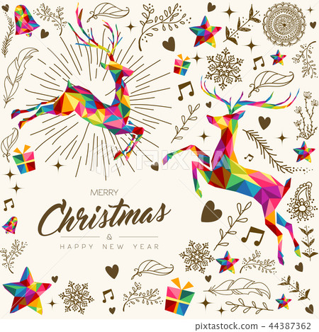 Christmas and New Year vintage low poly card Christmas and New Year vintage low poly card 44387362