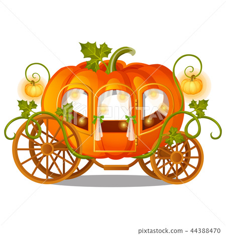 Vintage horse carriage of pumpkin with florid ornament isolated on white background. Sketch for a 44388470