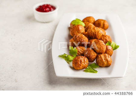 Swedish traditional meatballs on white plate. Swedish traditional meatballs on white plate. 44388766
