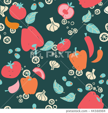 Vegetables on dark background seamless pattern 44388984