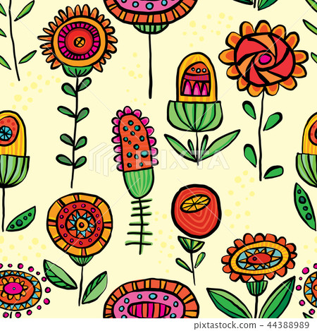 Colorful folk floral seamless pattern background Colorful folk floral seamless pattern background 44388989