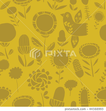 Monochrome silhoutte floral seamless pattern 44388993
