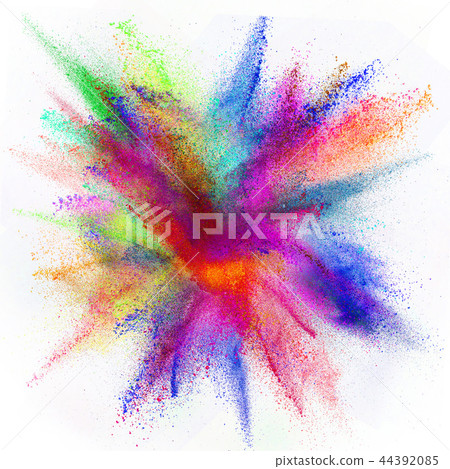 Colored powder explosion on white background. Colored powder explosion on white background. 44392085