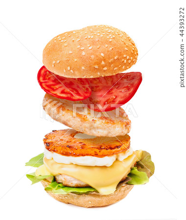 Fresh tasty burger isolated on white Fresh tasty burger isolated on white 44393272
