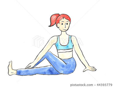 水彩首繪練瑜珈的女孩 水彩首繪練瑜珈的女孩 44393779