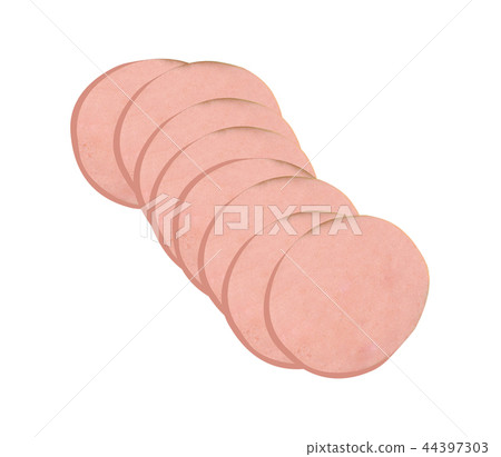 Sliced sausage isolated on white Sliced sausage isolated on white 44397303