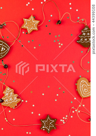 New Year Christmas holiday decoration flat lay New Year Christmas holiday decoration flat lay 44399108