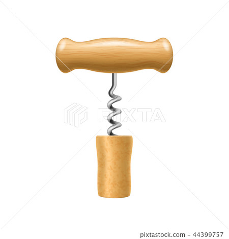 Realistic Detailed 3d Corkscrew and Cork. Vector Realistic Detailed 3d Corkscrew and Cork. Vector 44399757