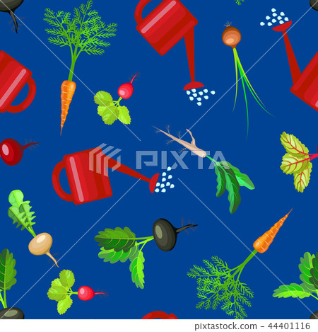 Cartoon Colorful Fresh Organic Food Vegetable Bed Seamless Pattern Background. Vector 44401116