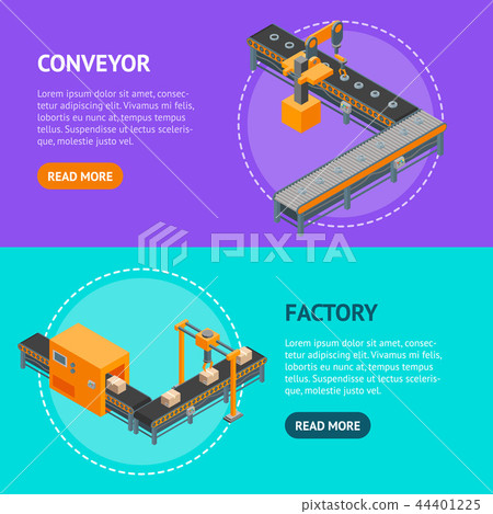 Automated Factory Banner Horizontal Set 3d... - Stock Illustration ...