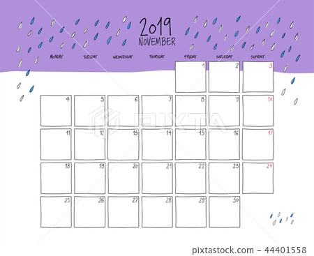 November 2019 wall calendar. Doodle style. November 2019 wall calendar. Doodle style. 44401558