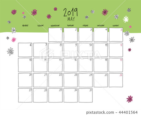 May 2019 wall calendar. Doodle style. May 2019 wall calendar. Doodle style. 44401564