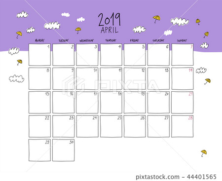 April 2019 wall calendar. Doodle style. April 2019 wall calendar. Doodle style. 44401565