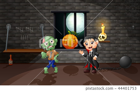 Cartoon of vampire and zombie in the house 44401753