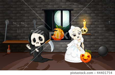 Cartoon grim reaper and skull bride 44401754