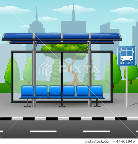 Vector illustration of Bus stop with trees on city Vector illustration of Bus stop with trees on city 44401949