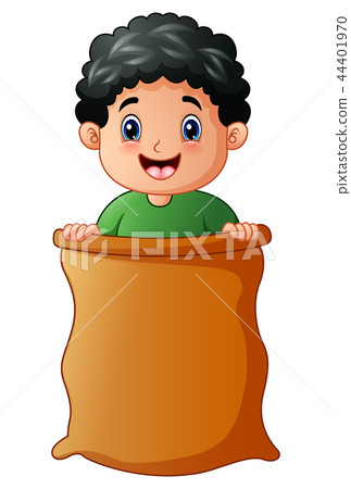 Boy playing jumping sack race 44401970