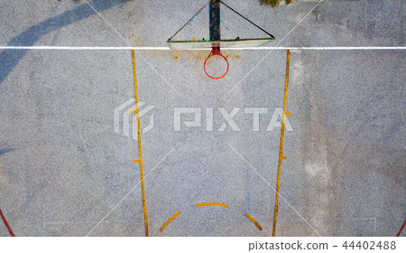 Concrete basketball court aerial view 44402488