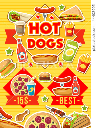 Fast food hot dogs, pizza and burgers menu 44402995