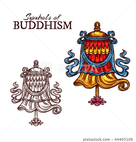 Buddhism religion victory banner, vector 44403109