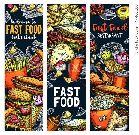 Fastfood burgers and sandwiches food vector sketch Fastfood burgers and sandwiches food vector sketch 44403196