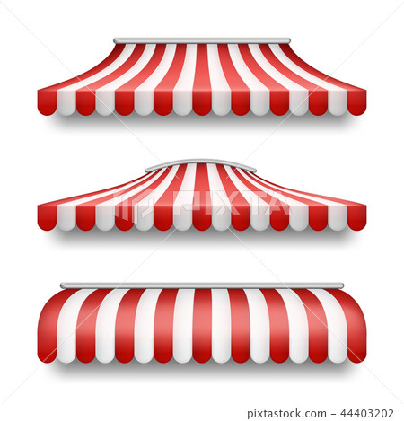 Vector realistic set of striped awnings for shops Vector realistic set of striped awnings for shops 44403202